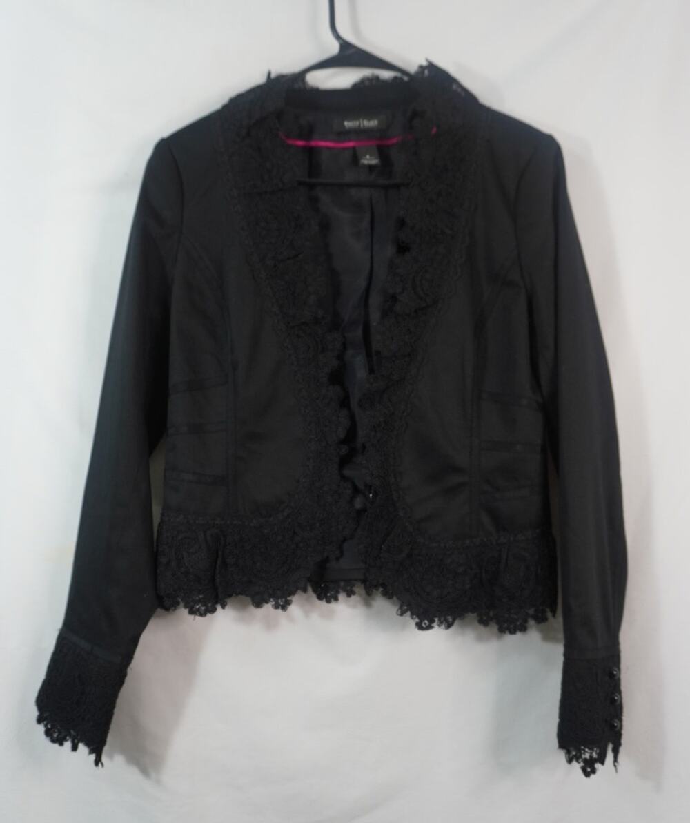 White House Black Market Black Lace Trim Victorian Gothic Jacket